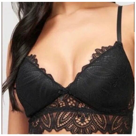NWT! Frederick's of Hollywood Finley Black Lace Padded Bralette Bra Sz M - Picture 1 of 6